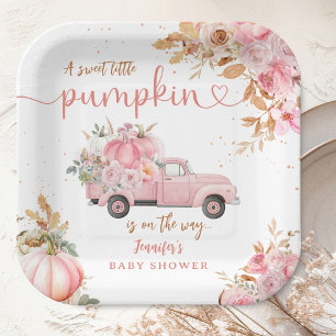 Pink Pumpkin Truck Baby Shower Fall Autumn Paper Plate