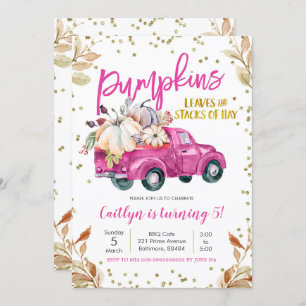 Pink Pumpkin Truck Birthday Invitation
