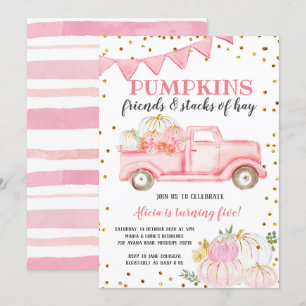 Pink Pumpkin Truck Girl Birthday Invitation