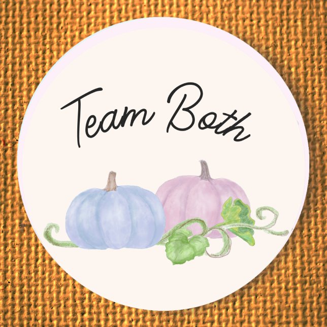 Pink pumpkin twin gender reveal Team Both Classic Round Sticker (Creator Uploaded)