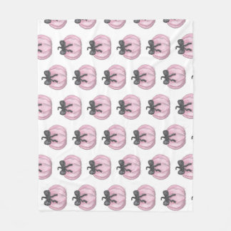 Pink Pumpkin with black bow Fleece Blanket