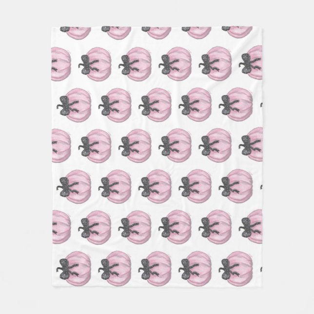 Pink Pumpkin with black bow Fleece Blanket (Front)