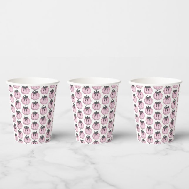 Pink Pumpkin with black bow Paper Cups (Multi)