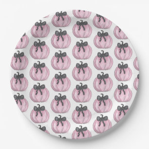 Pink Pumpkin with black bow Paper Plate