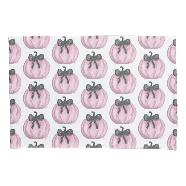Pink Pumpkin with black bow Pillowcase (Front)