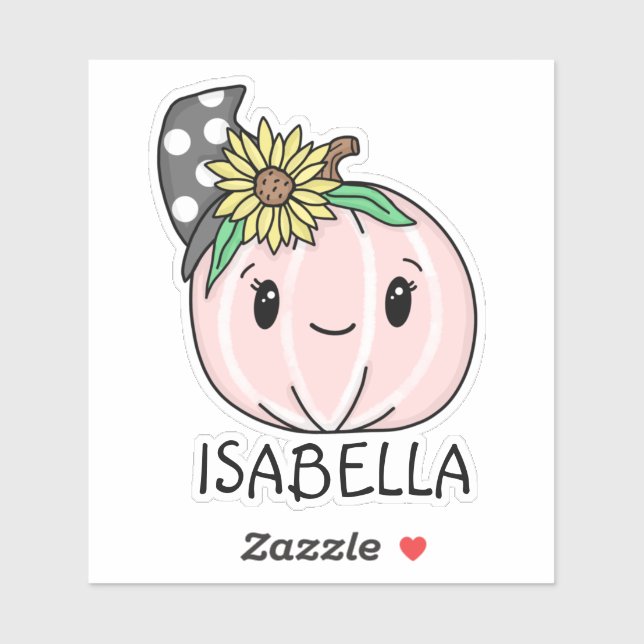 Pink Pumpkin with Name Personalized Sticker (Sheet)