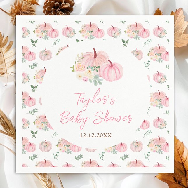 Pink Pumpkins Floral Baby Shower Napkin (Creator Uploaded)