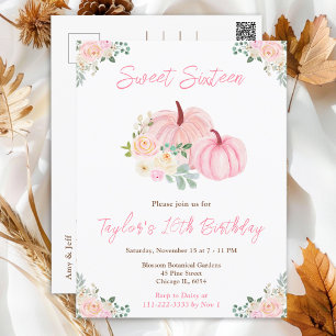 Pink Pumpkins Floral Sweet Sixteen Postcard