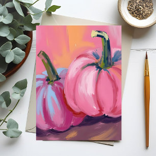 Pink Pumpkins Watercolor Fall Autumn Holiday Card