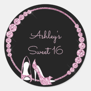Pink Pumps and Diamonds Customizable Classic Round Sticker