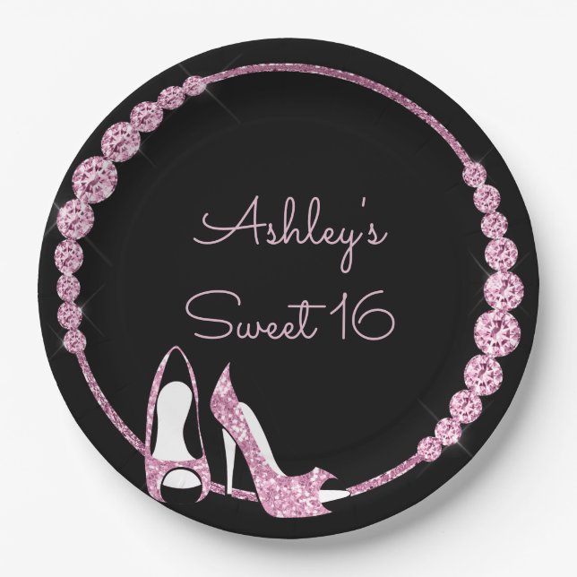Pink Pumps and Diamonds Customizable Paper Plate (Front)
