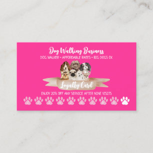 Pink Punch Dog Walker Loyalty Discount Business Card