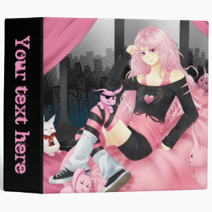 Pink punk anime girl 2" binder