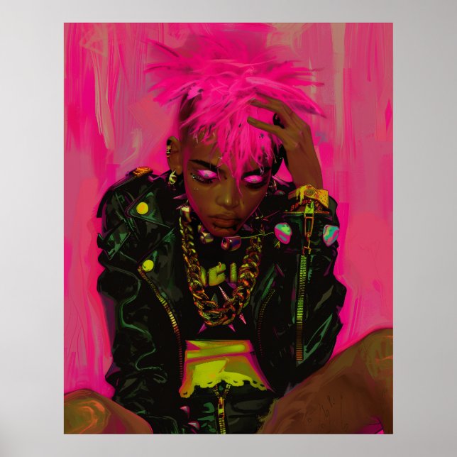 Pink Punk Graffiti Customizable Poster with AR Ele (Front)