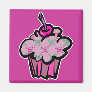 pink punk skull crossbones cupcake magnet