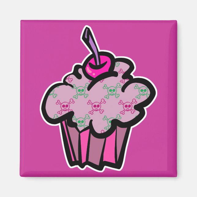 pink punk skull crossbones cupcake magnet (Front)