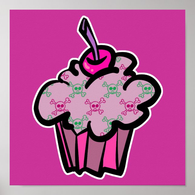 pink punk skull crossbones cupcake poster (Front)