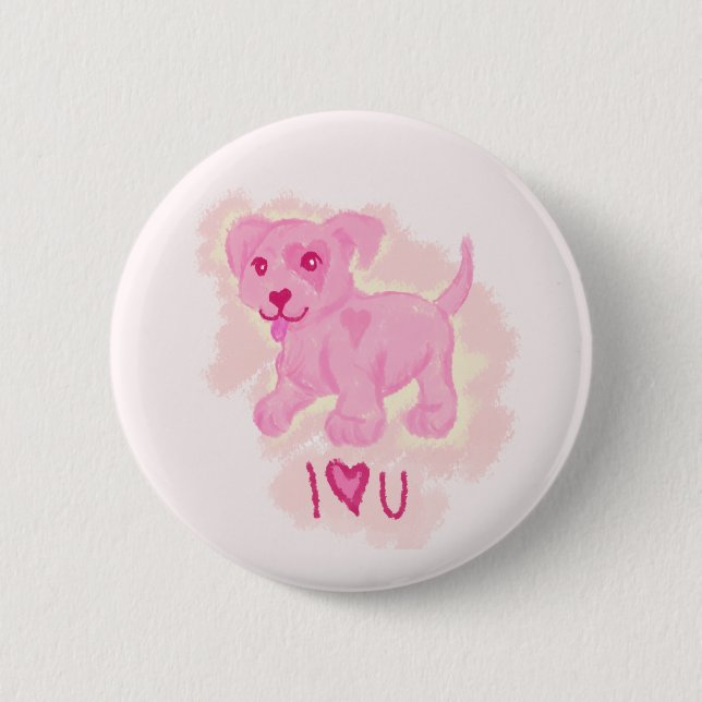 Pink Puppy 2 Inch Round Button (Front)