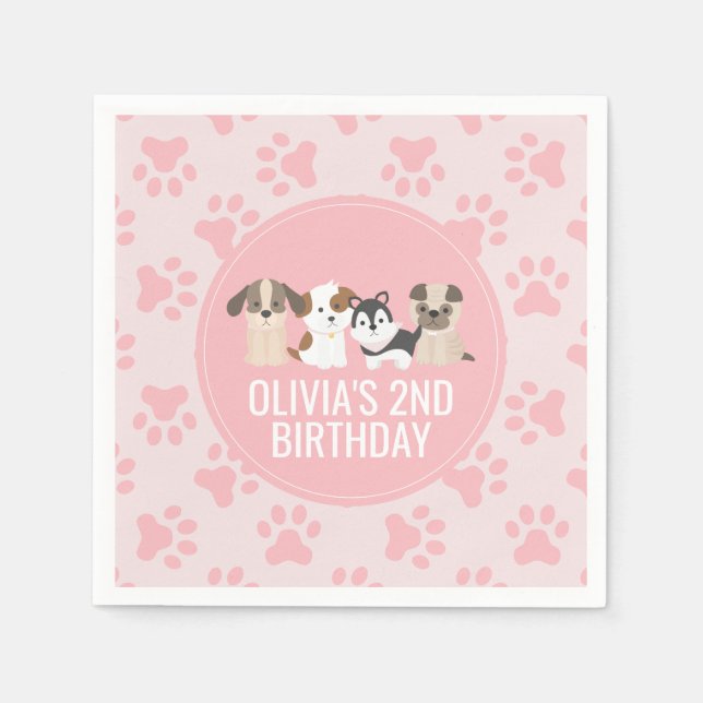 Pink Puppy birthday party napkins paw prints (Front)