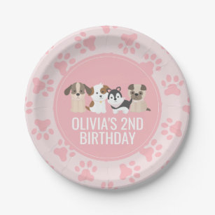 Pink Puppy birthday party plates paw prints