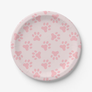 Pink Puppy birthday party plates paw prints