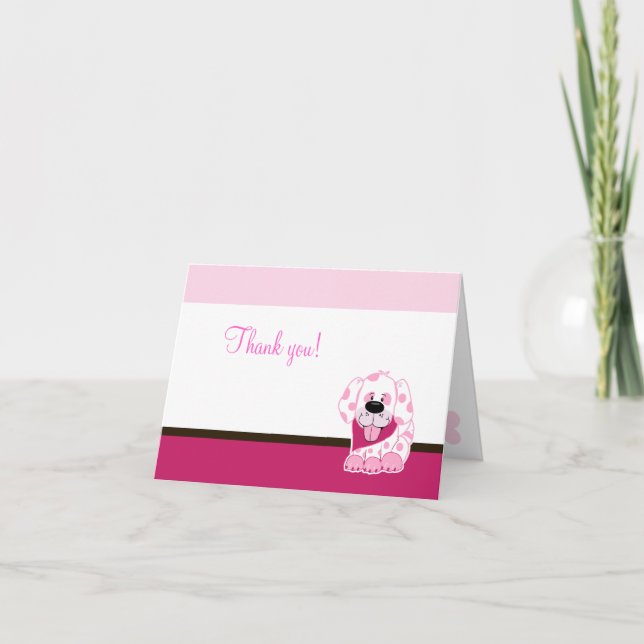 Pink Puppy Dog Folded Thank you note Card (Front)