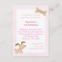 Pink Puppy Dog Invitation with Stripes and Dots