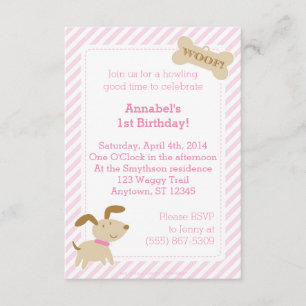 Pink Puppy Dog Invitation with Stripes and Dots