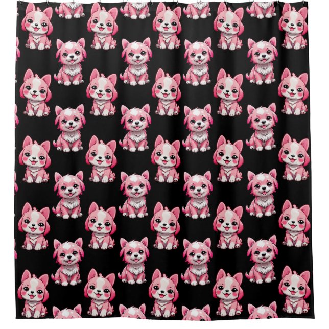 Pink Puppy Dog Pattern Design - Black  (Front)