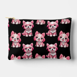 Pink Puppy Dog Pattern Design - Black  Accessory Pouch