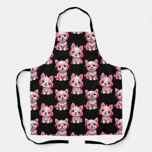 Pink Puppy Dog Pattern Design - Black  Apron