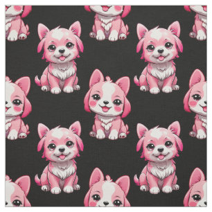 Pink Puppy Dog Pattern Design - Black  Fabric
