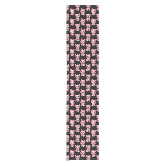 Pink Puppy Dog Pattern Design - Black  Short Table Runner (Front)