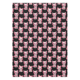 Pink Puppy Dog Pattern Design - Black  Tablecloth