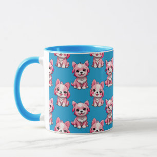 Pink Puppy Dog Pattern Design - Blue Mug