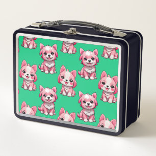Pink Puppy Dog Pattern Design - Green Metal Lunch Box