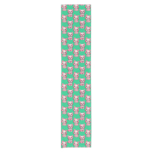 Pink Puppy Dog Pattern Design - Green Short Table Runner