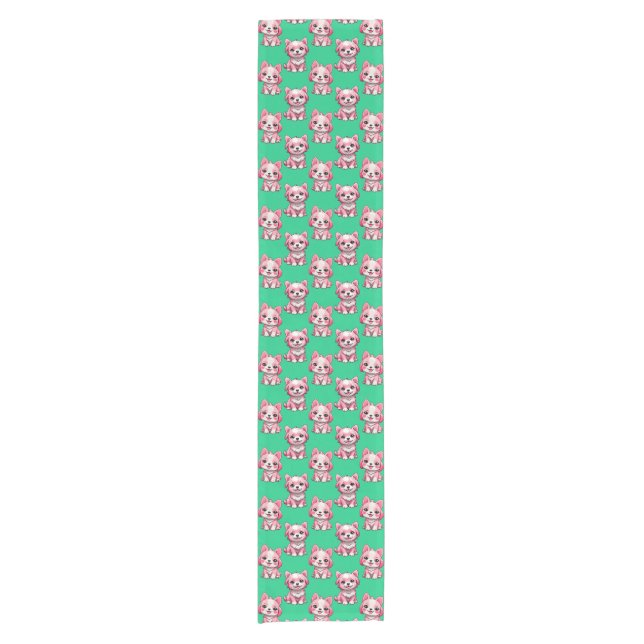 Pink Puppy Dog Pattern Design - Green  Short Table Runner (Front)