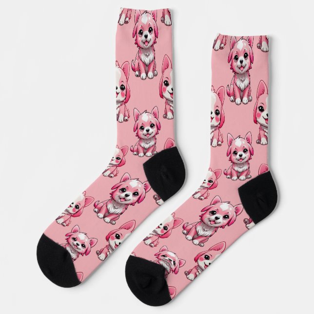 Pink Puppy Dog Pattern Design - Pink Socks (Left)