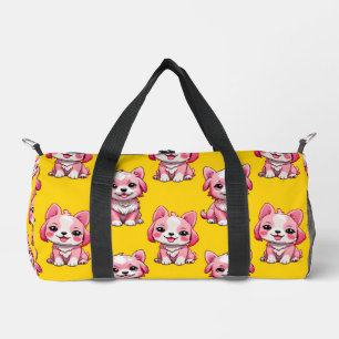 Pink Puppy Dog Pattern Design - Yellow Duffle Bag