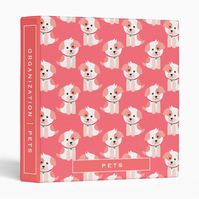 Pink Puppy Dog Pattern | Dog's Pet Records Binder (Front/Spine)