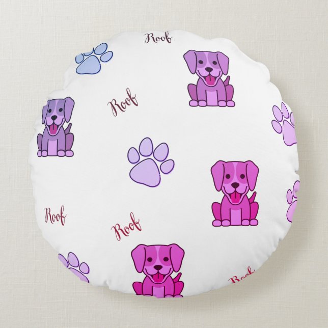 Pink Puppy Dog & Paws Throw Pillow (Front)