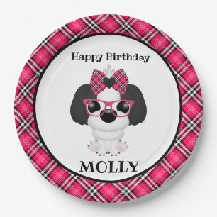 Pink Puppy Dog Personalized Birthday Party Napkins Paper Plate