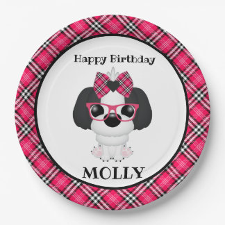 Pink Puppy Dog Personalized Birthday Party Napkins Paper Plate