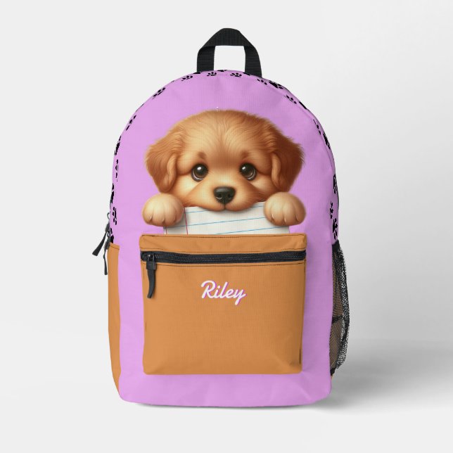 Pink Puppy Homework Eater Printed Backpack (Front)