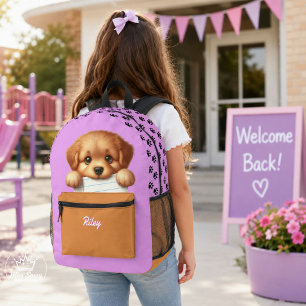 Pink Puppy Homework Eater Printed Backpack