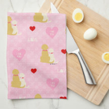 Pink Puppy Love Valentine’s Day Kitchen Dish Towel