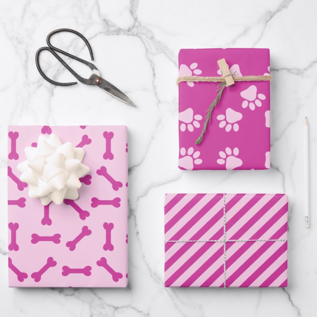 Pink Puppy Party Gift Wrap, Kids & Pets Birthday Wrapping Paper Sheet (Front)