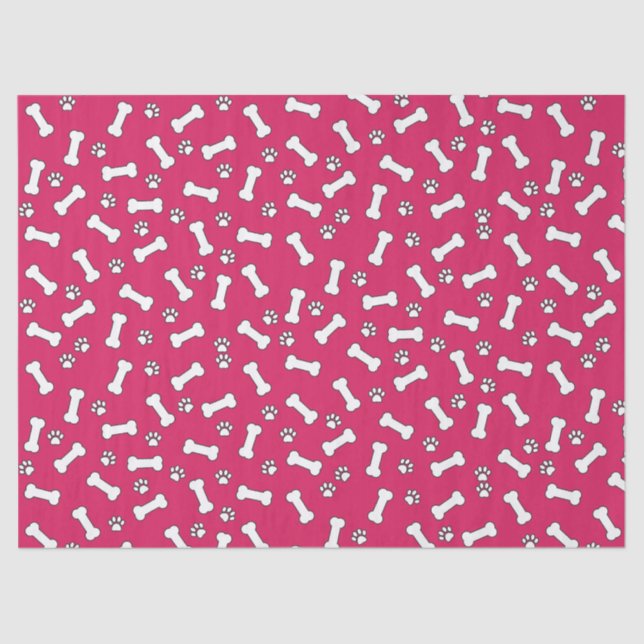 Pink Puppy Paw Prints and Bones New Dog Birthday Tissue Paper (Front)