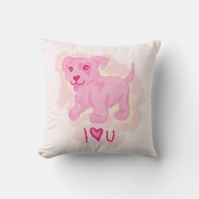 Pink Puppy Throw Pillow (Front)